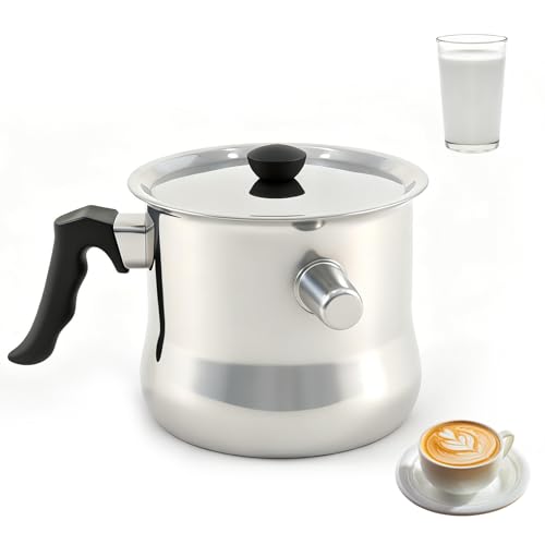 Milchtopf Induktion mit Deckel 1.5L Milchtopf Doppelwandig Simmertopf mit Pfeife Puddingtopf aus Edelstahl Geeignet für Gas Elektro Induktion