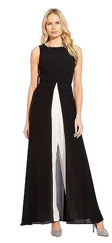 Adrianna Papell Mono superpuesto de crepé, Negro/Marfil, 36 para Mujer