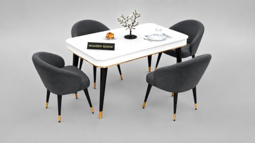Image of WOODEN SPACE Majestic 4 Seater Wooden Dining Table Set | Urban Marble Top Dining Table with Chairs for Dining Room & Kitchen (Modern Classic Dark Grey) (54 x 36 x 30 inch)
