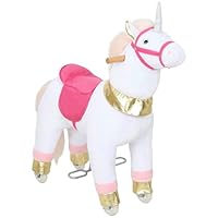 AIYAPLAY Ride On Horse, Plush Kids Rocking Horse with Wheels, Ride On Unicorn Toy for Ages 3-5 Years Old, No Batteries Required, White