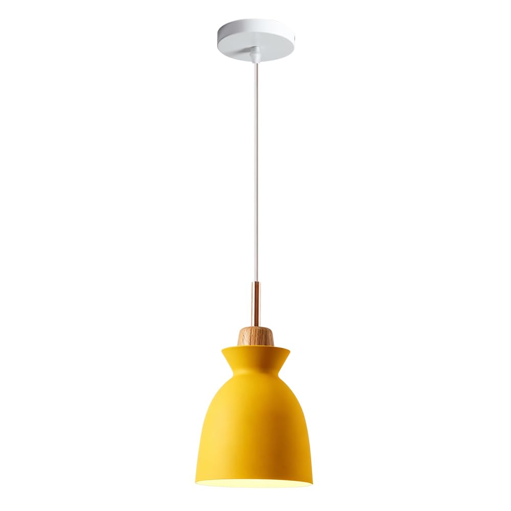 ZGDHWCR French Minimalist Style Hanging Lamp, Yellow Metal Single Head Pendant Light, Flush Mount Ceiling Chandelier, Bedroom Kitchen Island Bar Decoration Light Fixtures