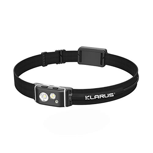 Klarus HR1 Pro 400 lumens Lampe frontale rechargeable ultra mince, piles AAA compatibles, prise en charge de la banque d'alimentation à alimentation directe (noir)