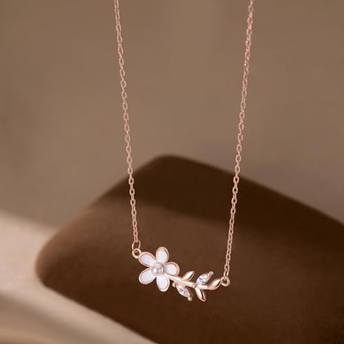 Reffeer Solid 925 Sterling Silver Daisy Flower Choker Necklace for Women Teen Girls CZ Leaf Pendant Necklace3