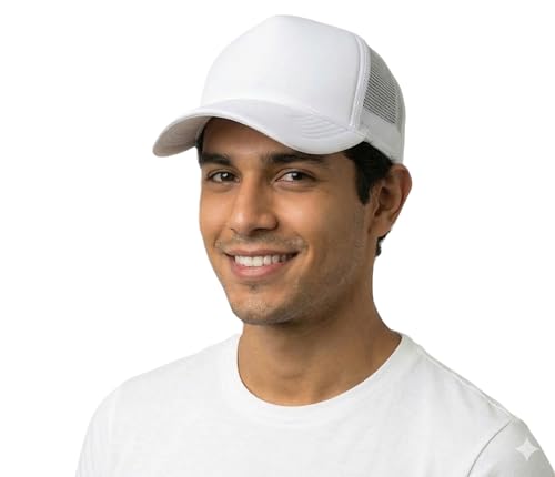 Image of NYFASHION101 Plain Mesh Trucker Hat - Breathable 6-Panel Daily Snapback Cap, Customizable Ideal for DIY Embroidery & Patches
