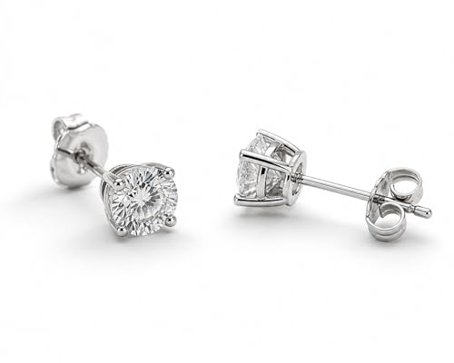 Image of IGI Certified 1 Carat Lab Grown Diamond Stud Earrings for Women | E-F Color VS Clarity | 14K Gold 4-Prong Push Back | Round Brilliant Cut Solitaire Studs | Luxury Gift Box Included