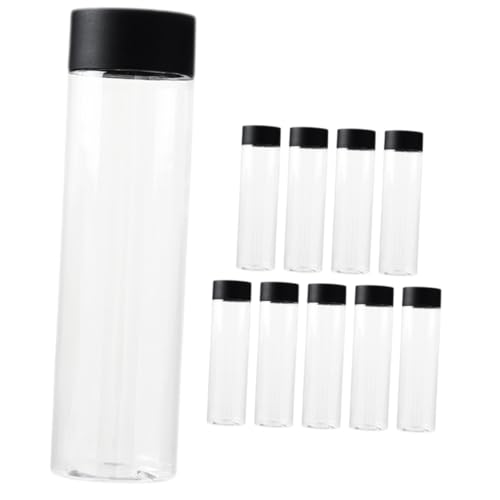 LABRIMP Diy Drinks Container: 400ml Plastic Milk Bottles Black Caps Round Water Bottles for Home Office