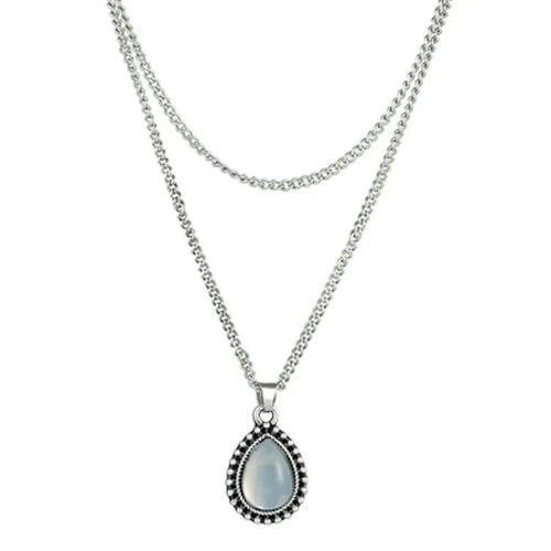Collier rétro femme chic avec pendentif goutte aux finitions géométriques