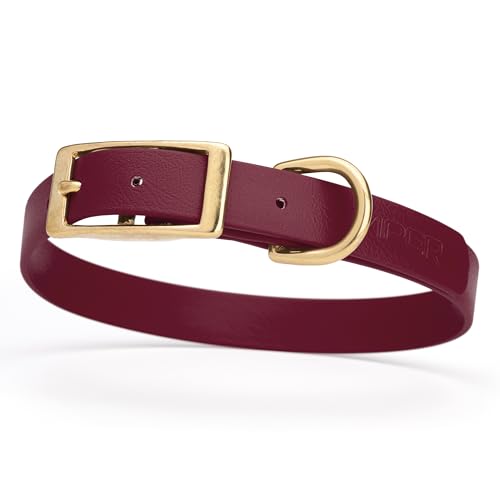 Image of Viper Biothane Heavy Duty Waterproof Dog Collar Strong Coated Nylon Webbing w /Solid Brass Hardware Odor-Proof Easy to Clean High Performance Fits Small Medium or Large Dogs, Merlot Burgundy