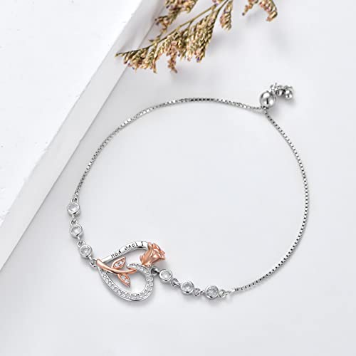 Rose Flower Heart Bracelet for Women 925 Sterling Silver Rose Flower Birthstone Bracelet Jewelry Gifts for Women4