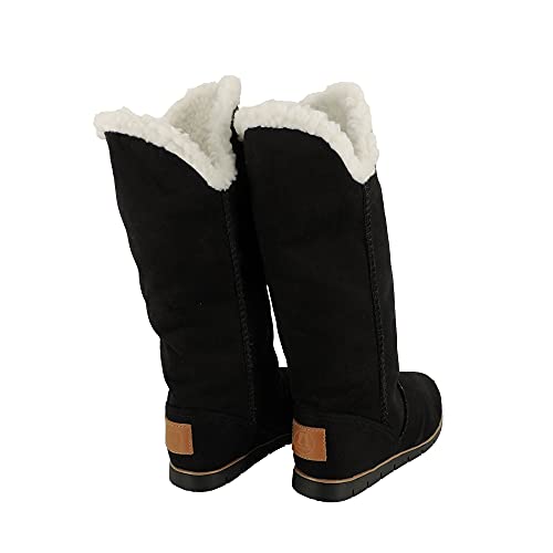 Bota Feminina Pelo Neve Inverno 100% Forrada Pelo Lã Europa Cano Alto Confort AM301 Cor:1-Preto-Bran