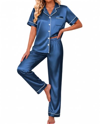 Ekouaer Silk Pajamas for Women Sets 2 Piece Button Down Satin Pjs
