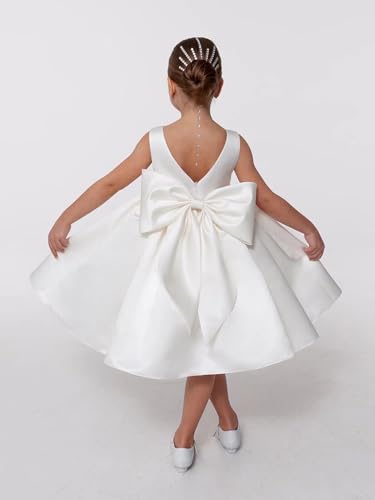 Satin Flower Girl Dress for Wedding Kids Sleeveless V-Back Long Princess Pageant Party Dresses Bowknot Prom Ball Gowns3