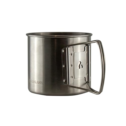Coghlan's Stainless Steel Camp Mug/Pot 600 mL (21 oz.) Lightweight Outdoor Cooking Pot & Cup with Folding Handles & Measurement Markings Durable Backpacking, Hiking & Camping Cookware