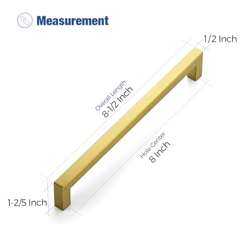Image of Ravinte 20 Pack Kitchen Gold Cabinet Handles 8-4 /5 Inch Hole Center Stainless Steel Square Cabinet Pulls for Dresser Drawer Cupboard Handles with Screwdriver