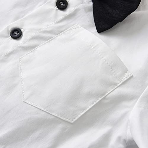 IDOPIP Toddler Kids Baby Boys 1st Christmas Outfit Gentleman Striped Shirt with Bowtie +Long Suspender Pants Overalls Clothes4