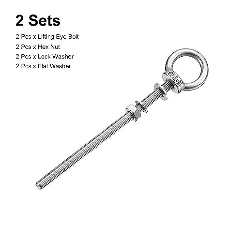 Image of uxcell Lifting Eye Bolt, 2 Sets M6x120mm Eye Bolt with Nut Washer 304 Stainless Steel Shoulder Lifting Ring Eye Bolt for Hanging Item