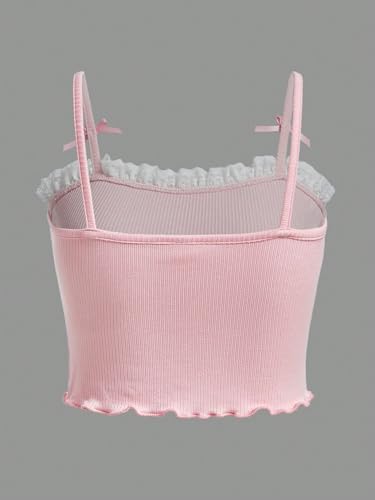 Floerns Girl's Spaghetti Strap Lace Trim Bow Front Lettuce Trim Cami Top2