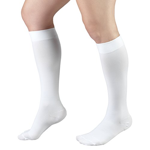 Image of Truform 20-30 mmHg Compression Stockings for Men and Women, Knee High Length, Closed Toe, White, Large (Pack of 2)