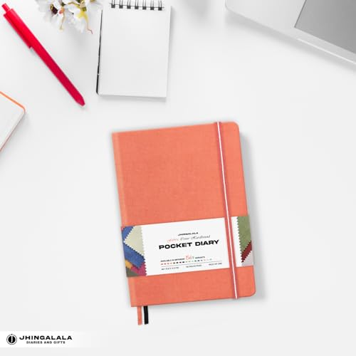 Image of Jhingalala Diaries - Fabric Cover Hardbound Pocket Journal Notebook I Fabric Series Journal Diary For Girls and Women I Pocket Diary With Elastic Closure I Size A6 I 192 Ruled Pages (Saffron)