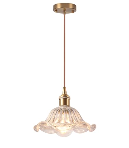 LIGKIN Suspension Luminaire Vintage Industrielle E27 Lustre à Fleurs Créatif Abat-jour en Verre Luminaire Plafonnier Déco pour Cuisine Salle à Manger...
