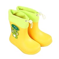 Girls Boys Cate Frog Welly Shoes with Adjustable Drawstring Cuff Lightweight Non Slip Outdoor Waterproof Rain Boots for Kids Tollder Everyday Perfect Wellington Boot Yellow