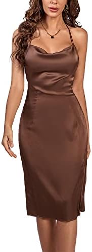LYANER Women's Halter Strappy Satin Drape Cowl Neck Sleeveless Ba...