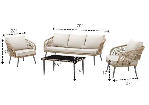 Image of 5 Seater Outdoor Weaving Rope Patio Furniture Set,Waterproof Outdoor Sofa Seating Sturdy Powder-Coated Iron Frame Conversation bistroSet for Balcony,Backyard,Lawn,Garden,Indoor(Beige Color).