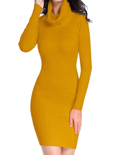 Image of v28 Sweater Dress for Women Ribbed Knit Fitted midi Sexy Fall Winter Bodycon Cowl Neck Dresses