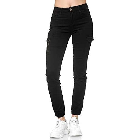 Elara Pantalones Cargo Mujer Slim Fit Denim Chunkyrayan Negro YA589 Black-40 (L) Cover