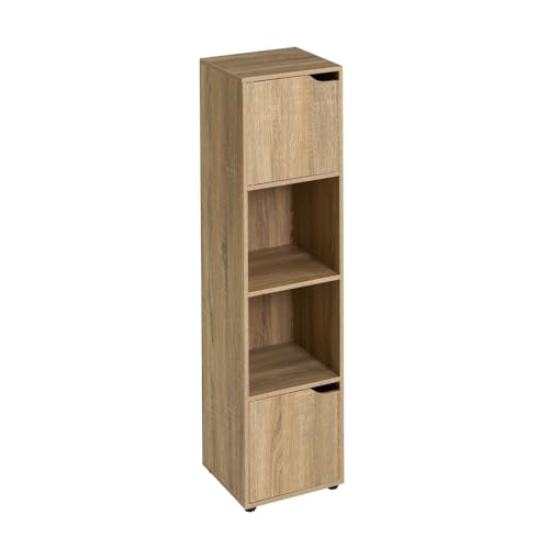 LOLAhome Estantería de Madera, Librería con Puertas y Compartimentos Abiertos, Mueble almacenaje, Organizador, en Color Natural de 120x29x30 cm para para Estudio, Dormitorio, Salon, Oficina