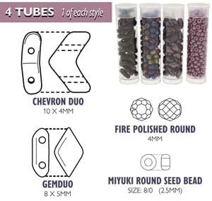 Miniatura 5 de The Beadsmith Uniones  Cuentas de vidrio japonesas y checas  Mezcla de negro y morado  Chevrones, dúos de gemas, rondas pulidas al fuego, cuentas de