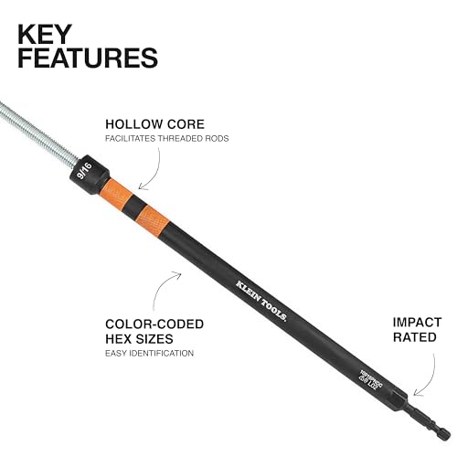 Image of Klein Tools 10916PNDC 9 /16-Inch Power Nut Driver, Magnetic Color-Coded Power Nut Driver, Impact-Rated with 10-Inch Extended Reach