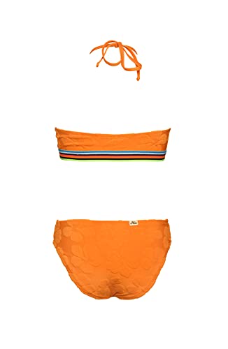 Hobie Girls' Hi Neck Crop Bra Bikini Top & Banded Bottom Swimsuit Set, Orangeade//Terry Tropical, 162