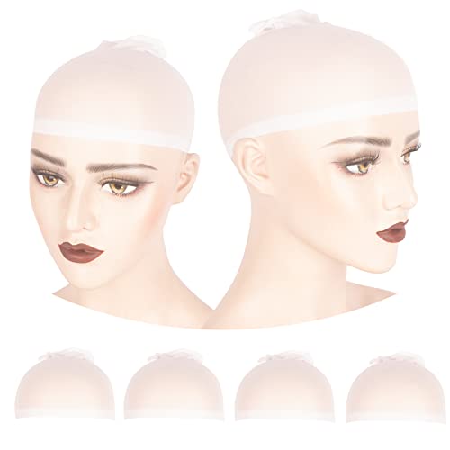 Weken WIG CAP STOCKING NET-WHITE-4 Individual Package 4Pcs White Stocking Caps For Wigs Stretchy Nylon Wig Cap For Lace Front Wig Stocking Wig Caps For Women Men Kids cover