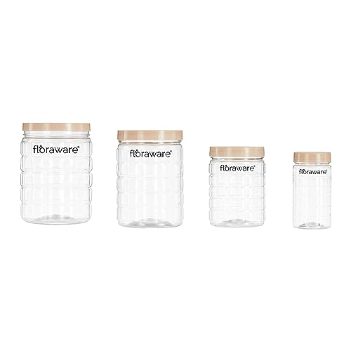 Image of Floraware Jar Container, Set of 18 (6 pcs x 280 ml Each, 6 pcs x 500 ml Each, 6 pcs x 1000 ml), Kitchen Organiser, BPA Free, Stackable (Choco)
