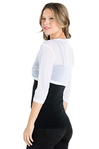 Image of Fashion Secrets Junior`s Sheer Chiffon Bolero Shrug Jacket Cardigan 3 /4 Sleeve (XXX-Large, White)