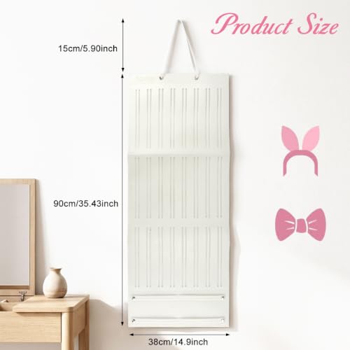 Image of HASTHIP Hair Accessories Organizer for Girls Bow Hair Clip Storage Hairband Organizer 3-Layer Large Capacity Wall Hanging Bows Holder Displaying Rack for Baby Girl Kids Women-White
