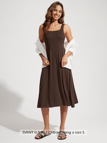 Image of ODODOS Square Neck Midi Dress with Pockets for Women Summer Casual Sleeveless Sundress Flare Tank Dress