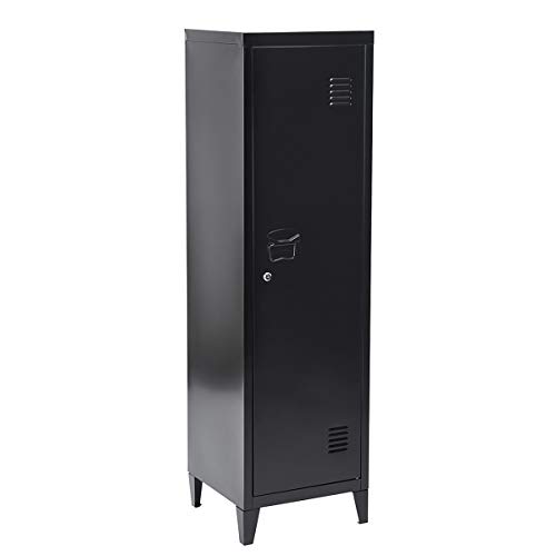 54\" Black Metal Locker Storage Cabinet 3 Shelves Office File Organizer with Lock Black