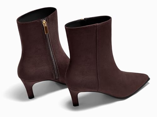 Coutgo Ankle Boots for Women Kitten Low Heel Pointed Toe Booties Side Zipper Fall Shoes 6