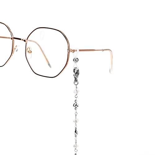 Image of Eyeglass Chain Silver Stainless Steel Handmade Necklace for Reading Glasses Sunglass Beaded Chains for Men Women