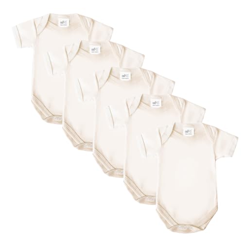 Baby Bodysuits Baby Vests Newborn Bodysuit Cotton Short Sleeved British Made for Boys or Girls 5 Pack Cream Newborn