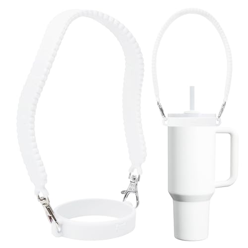 YAYAYOUNG Silicone Water Bottle Handle Strap for Stanley Cup 40oz & 30oz Tumbler,Owala Stanleycup Simple Modern Water Bottles Accessories - White