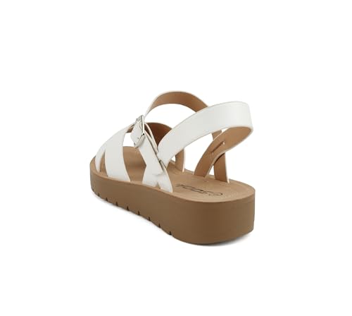 Image of Soda CHESTER ~ Women Flat Sandals Flatform Ankle Buckle Criss Cross Band Straps Sandals Shoes (Gold Raffia, 5.5)