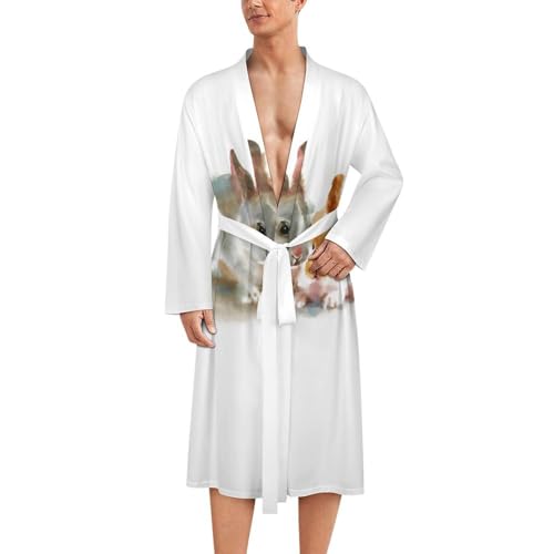 Cute Rabbits Lounge Bathrobe Soft Knit Spa Robes For Men Women Floral Travel Pajamas Knee Length Swimming Bath Robes