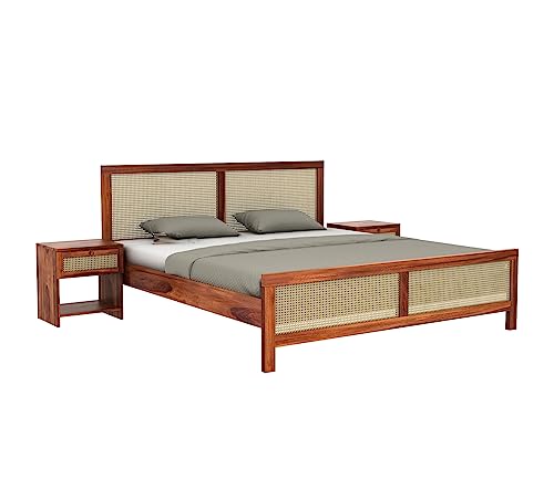 Image of Wooden King Size Cot Without Storage - Solid Wood King Bed - Cot Akka Bed - Stylish Bedroom Furniture (King, Aelina, Honey Finish)