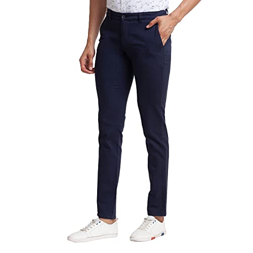 Image of Parx Men's Cotton Blend Yarn Dyed Pattern Low Rise Tapered Fit Flat Front Casual Trouser
