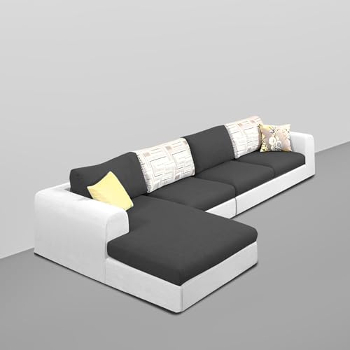 Image of Koza LHS 6 Seater L Shape Sofa Set for Living Room (Black Grey Fabric) Premium Fabric Sofa