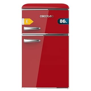 Cecotec Mini Frigorifero Retro Bolero Coolmarket 2D Origin 86 Red E. Due Porte Rosso di 89,3cm di Altezza e 48,7 di Larghezza con Capacità di 86L, Classe Energetica E, Led Interno e Maniglia Cromata