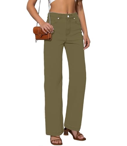 Womens Jeans Mid Waisted Straight Leg Loose Stretchy Lightweight Tummy Control Trendy Jeans for Women 2025 (US, Numeric, 2, Regular, Regular, Army Green)2